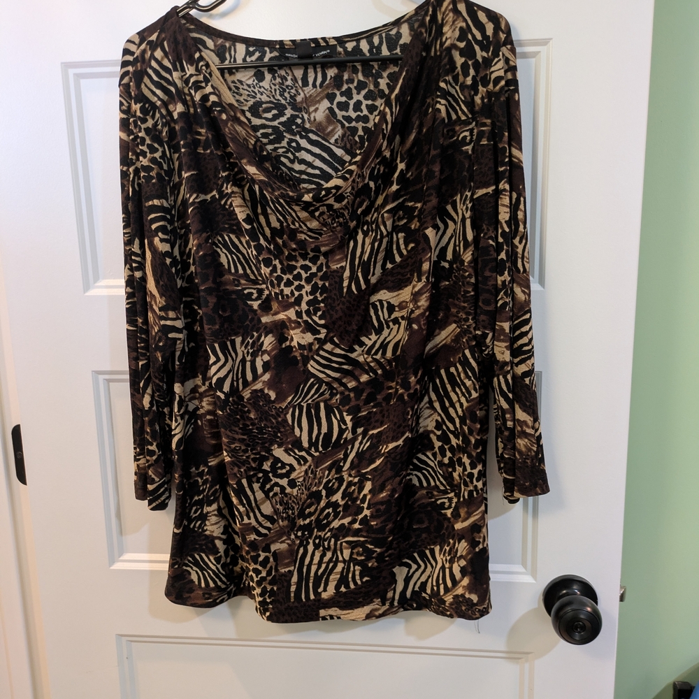 🔴 3/$15 Briggs New York Brown Animal Print Blouse - Picture 1 of 11